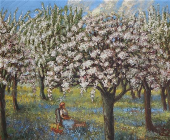 Oil, Orchard, gilt framed